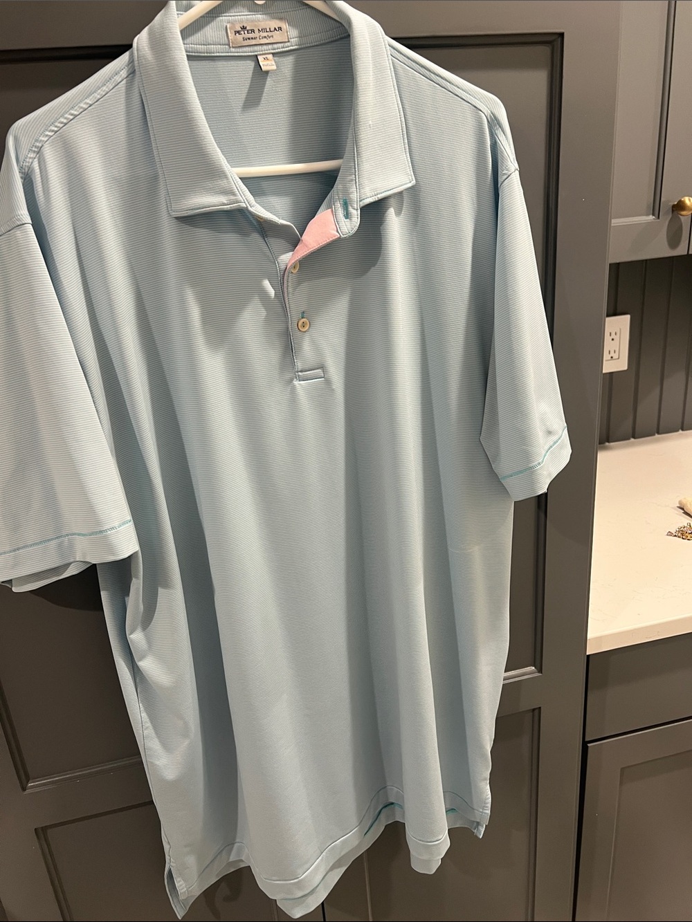 Peter Millar Sky Blue Polo with Pink Placket Accent